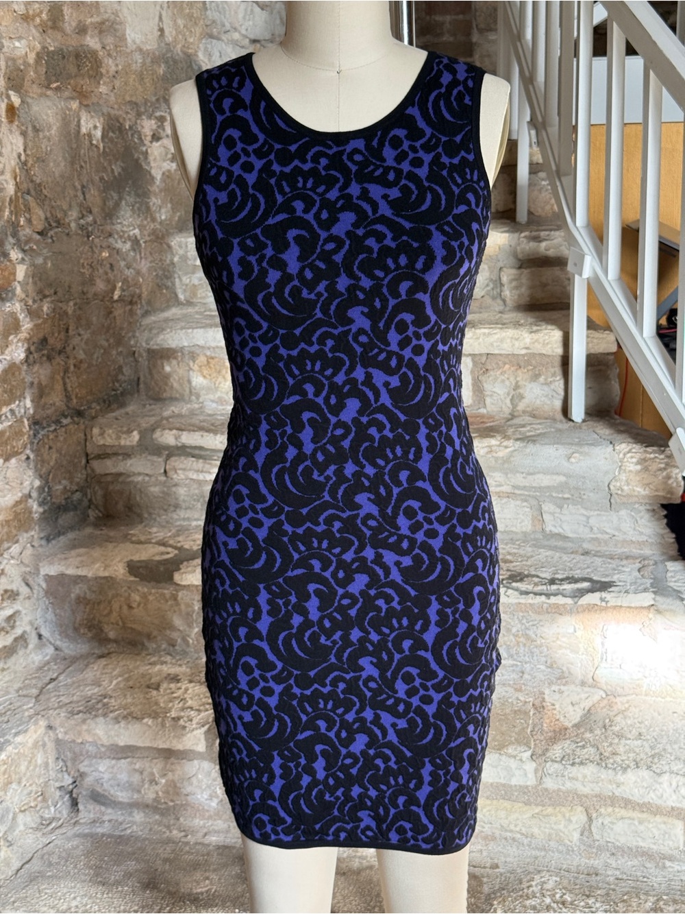 Milly Black and Purple Floral Jacquard Mini Dress